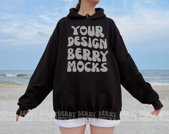 Front Gildan 18500 Mockup, Black Gildan Mockup, Words On Back Gildan Mockup, Oversized Hoodie Mockup, Nature Trendy Mockup Gildan Sweatshirt