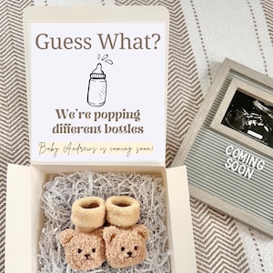 Poppin Different Bottles Funny Pregnancy Announcement + Bear Booties Reveal Box | Family Announcement Grandparents Gift | Box 8x8x4