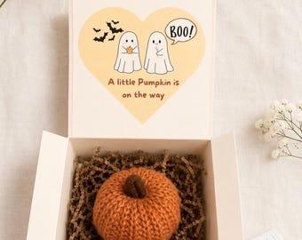 Halloween Pregnancy Announcement Box: Knit Pumpkin, Family Reveal