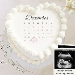Calendar Heart Cake Pregnancy Announcement/ Digital Download / Vintage Cake Digital Download/ Pregnancy Reveal Exact 2025 Template Pregnancy