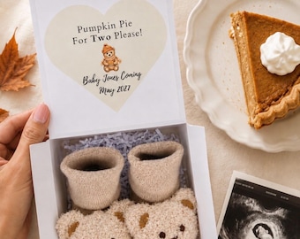 Fall Pregnancy Reveal Box - Baby Bear Booties & Baby Bear Pumpkin - Grandparent Announcement Box 5x5x3