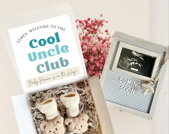 COOL UNCLE CLUB Box, Pregnancy Announcement Label, Gift Box for Him, Baby Announcement, Uncle Gift, New Uncle Pregnancy reveal, Uncle to Be