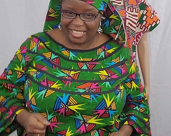 Free Ankara Kaftan Dress for women with 2 side pockets.African long Dress for women.