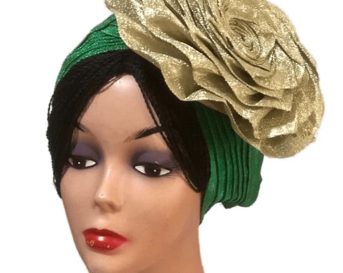 Rose Aso Oke Headgear for parties.