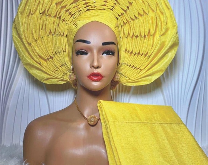 Fan Aso Oke Auto Gele with Iborun
