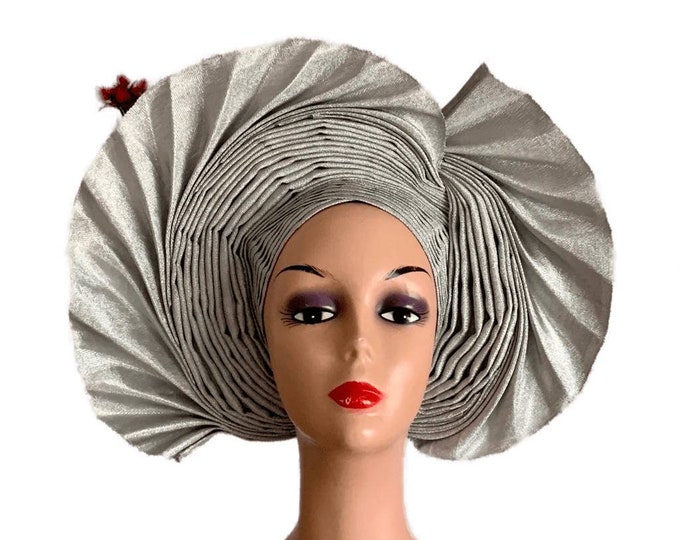 Aso oke Auto Gele suitable for women Clothing. Ready to wear Head wrap for party.