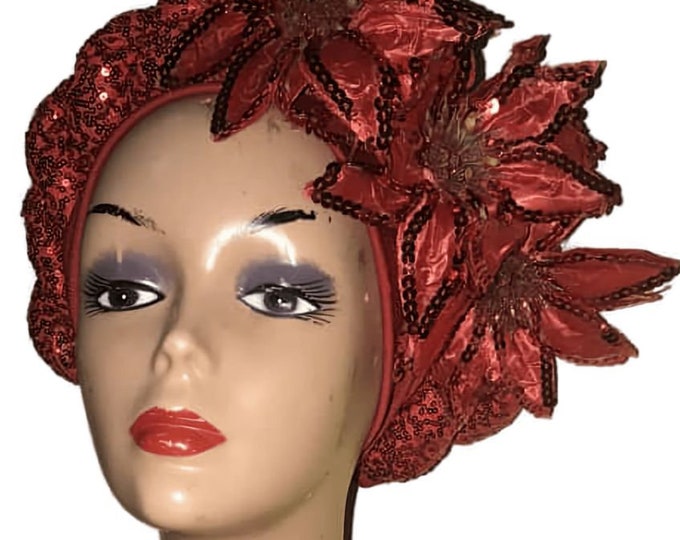 Sequin Flowered Turban for women.