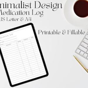 May include: A printable medication log template in black and white on a white background. The template is designed for use with US Letter or A4 paper sizes. The text "Printable & Fillable" is visible at the top of the page.