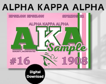 Hermoso cartel descargable digital personalizado Alpha Kappa Alpha AKA, griego negro, regalos de hermandad, cruce de líneas, regalo de sucesión