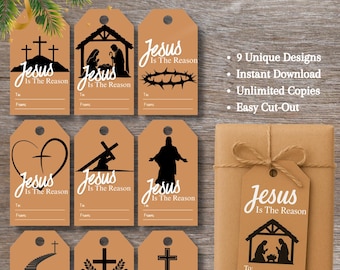 Jesus Is The Reason, Christian Christmas Gift tags, Holiday Tags, Religious Gift Labels, Faith Christmas Printables, Instant Download
