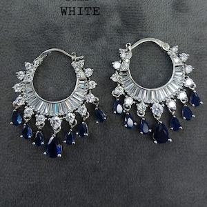 American Diamond Bali Earrings with Sapphire Blue and White Zircon Stones