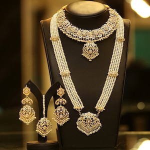 Gold Finish Pearl and American Diamond Bridal Set