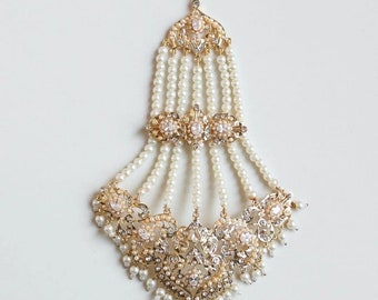 Gold Finish Jhoomar with Zircons and Pearls