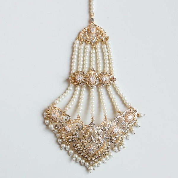 Gold Finish Jhoomar with Zircons and Pearls