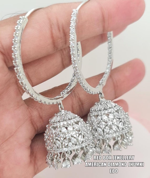 Silver Finish American Diamond Bali Jhumki Jhumka