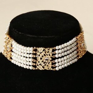 Gold Finish Choker Necklace With Pearls and American