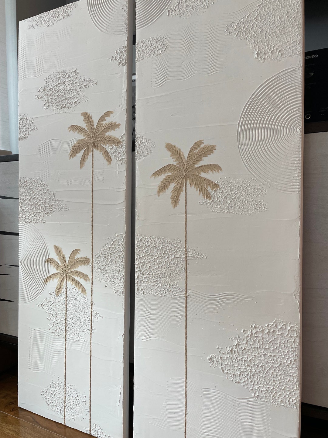 PALMS Xxlarge Set of 2 Textured Plaster Wall Art Minimalist Art Costal