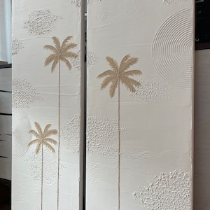 PALMS | XX-Large | Set of 2 | Textured plaster wall art | Minimalist art | Costal | Beach vibes | Modern art | Palm trees