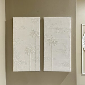 PALMS | Set of 2 | Textured plaster wall art | Minimalist art | White textured wall art |Costal | Beach vibes | Modern art | Palm trees