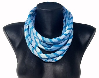 Bufanda infinita de rayas 100% algodón azul claro, púrpura y turquesa, bufanda unisex, bufanda gargantilla, bufanda collar, bufanda Boho, bufanda rústica