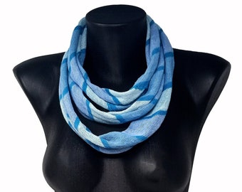 Bufanda infinita de rayas 100% algodón azul, púrpura y turquesa, bufanda unisex, bufanda gargantilla, bufanda collar, bufanda Boho, bufanda rústica