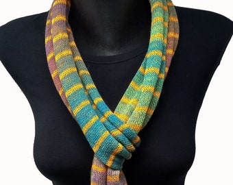 100% Merino Wool Green, Purple & Orange Stripes Ombre Unisex Scarf