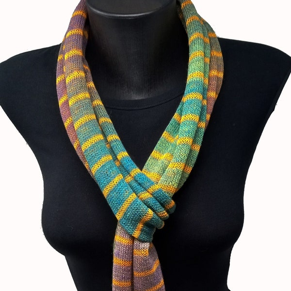 100% Merino Wool Green, Purple & Orange Stripes Ombre Unisex Scarf