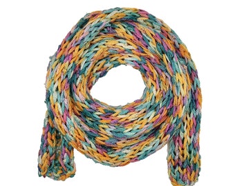Bufanda delgada, tejida a mano, mezcla de algodón / rosa, amarillo, naranja y turquesa / unisex / bufanda gargantilla, bufanda collar, bufanda de tubo