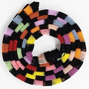 100% Premium Cotton Black & 10 Kaleidoscopic Shades Stripe Unisex Skinny Scarf, Choker Scarf, Necklace Scarf