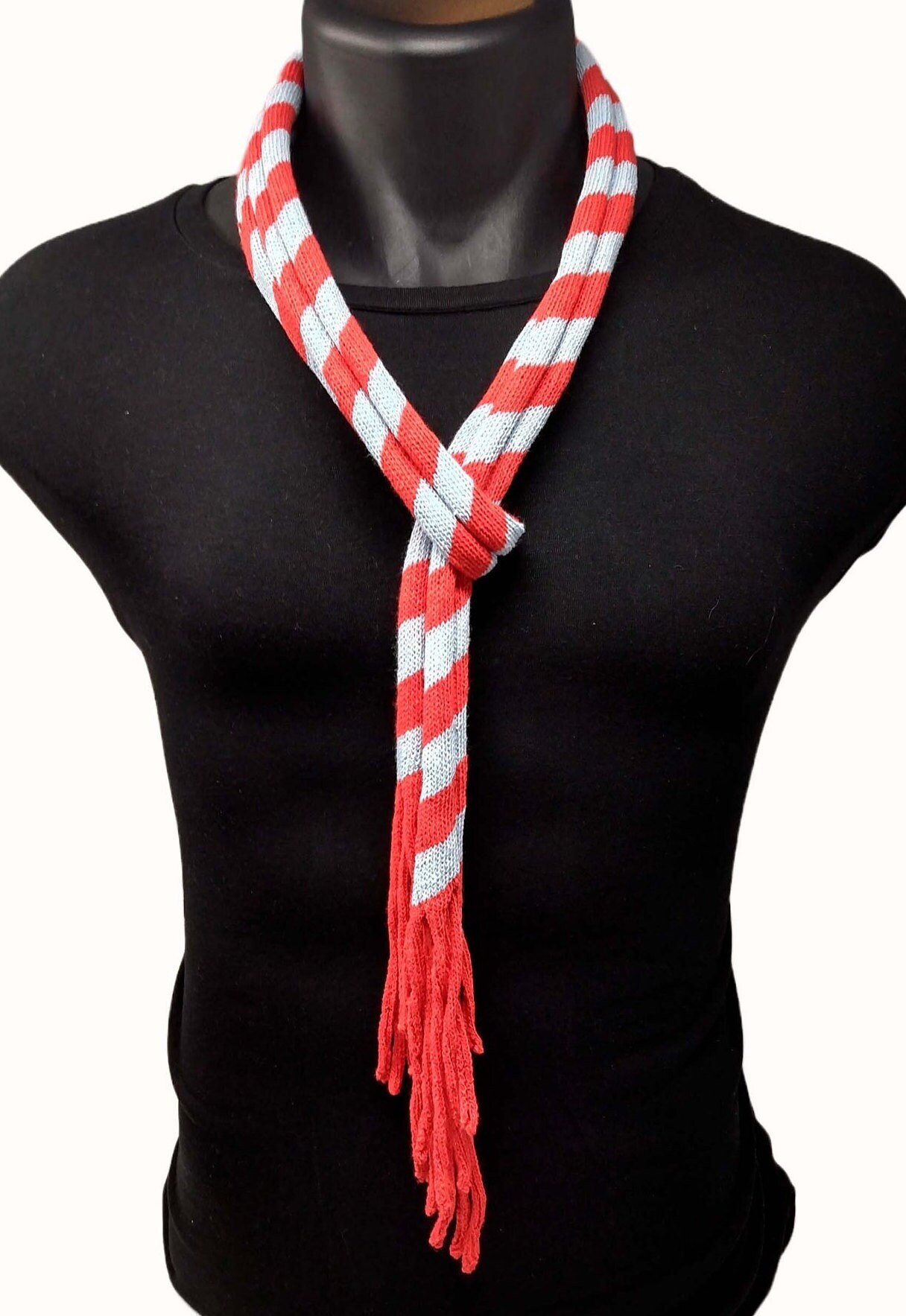 Mulberry Silk Scarf: Red, White & Blue Neckerchief (26 ‎Red Blue Stripe Neckerchief Skinny Scarf display picture 1