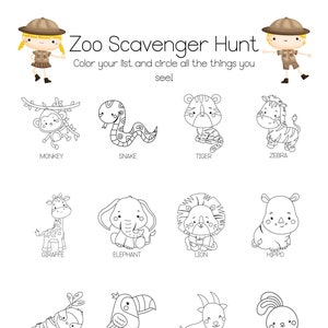 Zoo Scavenger Hunt Digital Printable