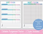 School Assignment Tracker - Printable & Editable - College Assignment Tracker - Assignment Schedule - Instant Download - Pastel Rainbow