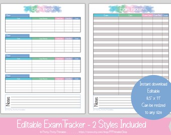 School Exam Tracker - Printable & Editable - College Exam Tracker - Test Tracker - Exam Schedule - Instant Download - Pastel Rainbow