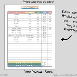 Monthly Bill + Budget Tracker Bundle - Editable & Printable ...