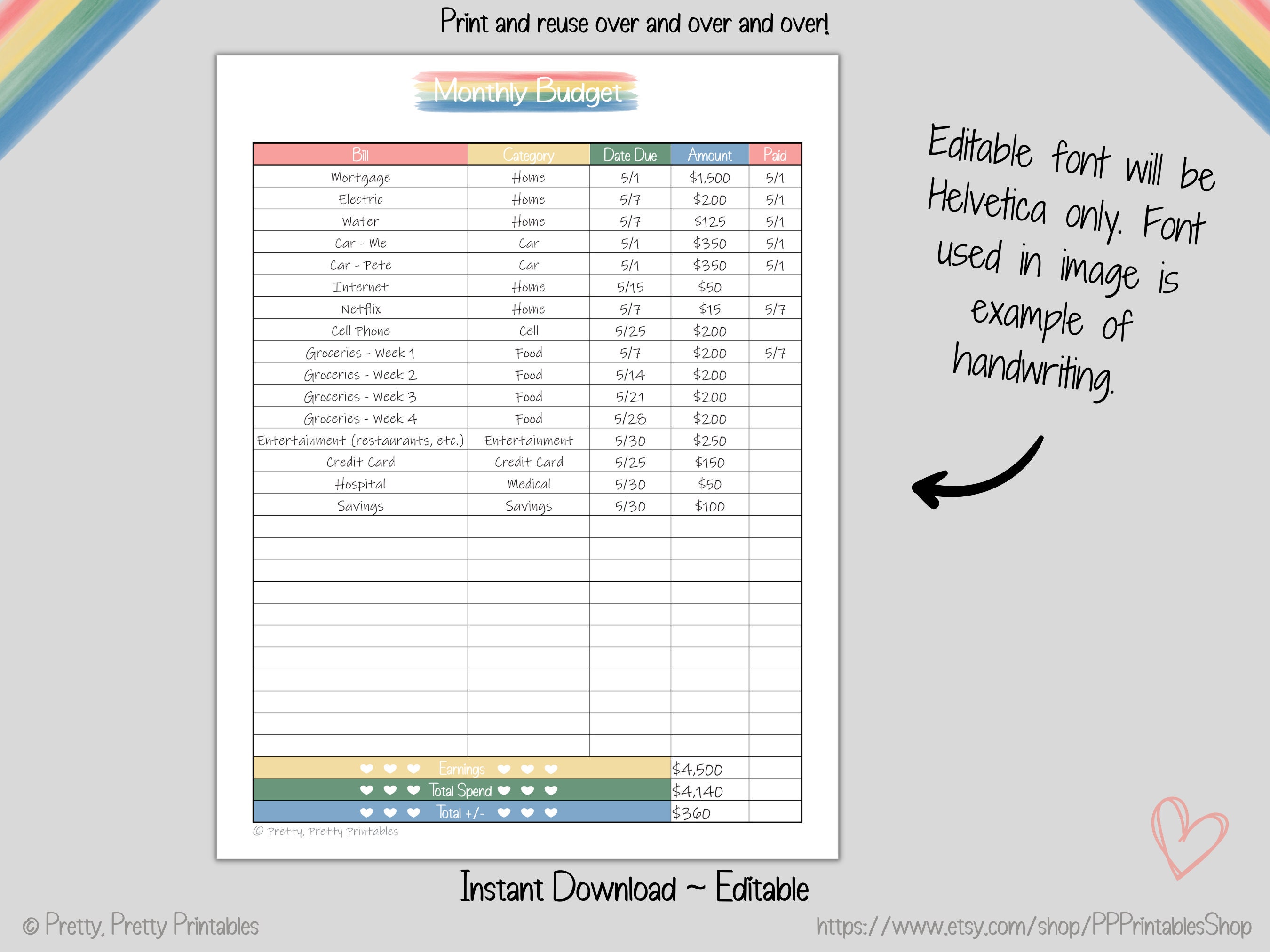 Monthly Bill + Budget Tracker Bundle - Editable & Printable ...