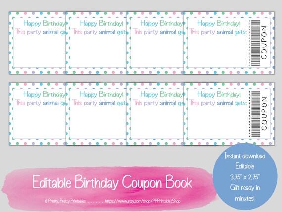 Birthday Coupon Book Printable &amp; Editable pastel Rainbow - Etsy