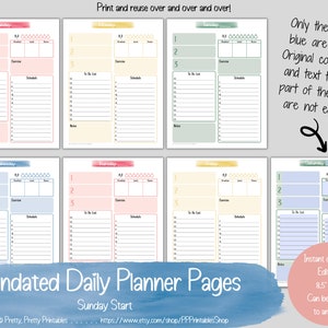 Undated Daily Planner Pages + Weekly Reflection - Editable & Printable ...
