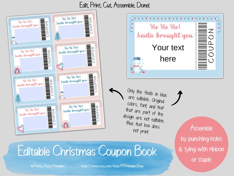 Christmas Coupon Book Printable &amp; Editable Blue DIY - Etsy