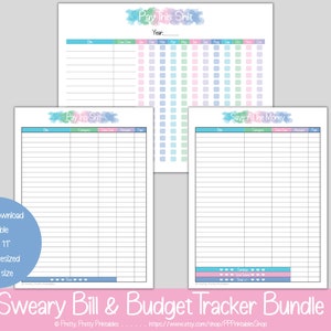 Sweary Monthly Bill + Budget Tracker Bundle - Editable & Printable ...