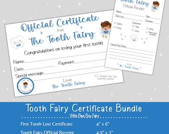 Tooth Fairy Certificate & Receipt | Boy Fairy | First Visit from Tooth Fairy | Tooth Fairy Letter | Tooth Fairy Printable | Editable Letter