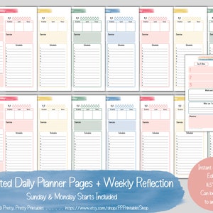 Undated Daily Planner Pages + Weekly Reflection - Editable & Printable ...