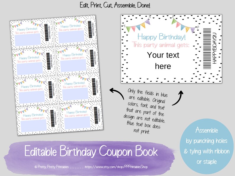 Birthday Coupon Book Printable & Editable Rainbow Birthday Etsy