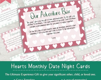 Monthly Date Night Cards | Adventure Box | 12 Months of Dates | Experience Gift | Last Minute Gift | DIY Present | Date Night Box | Memories
