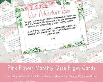 Flowers Monthly Date Night Cards | Adventure Box | 12 Months of Dates | Experience Gift | Last Minute Gift | DIY Present | Date Night Box