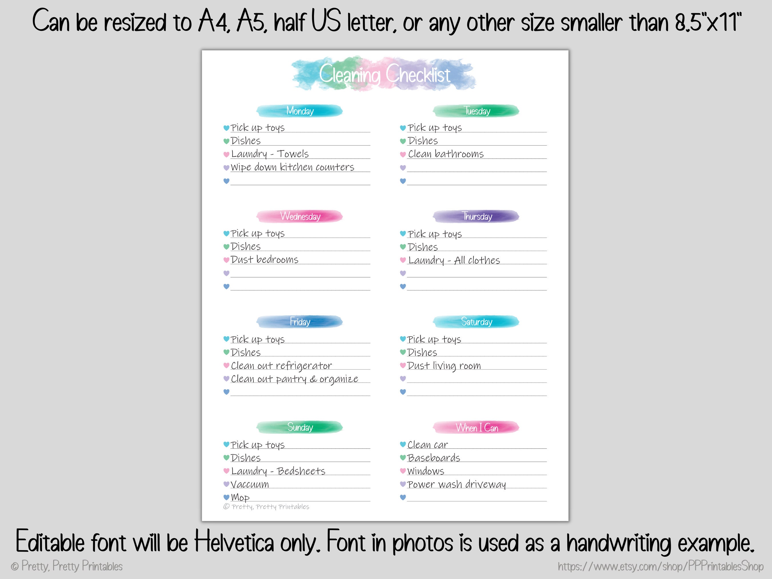 Weekly Cleaning Checklist - Editable & Printable - Pastel Rainbow ...