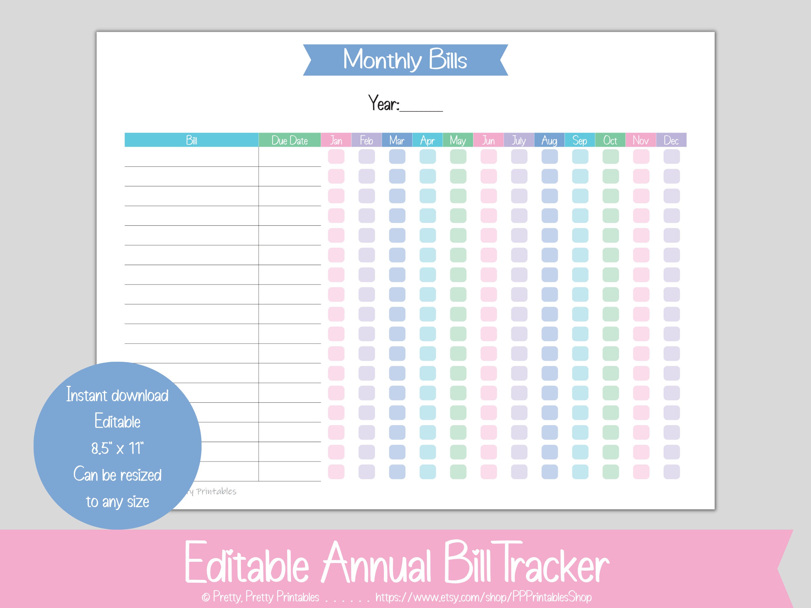 Monthly Bill + Budget Tracker Bundle - Editable & Printable - Pastel ...