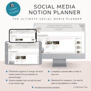 Social Media Planner Notion Template | Content Planner | Marketing Planner | Social Media Manager | Notion Dashboard | Digital Planner