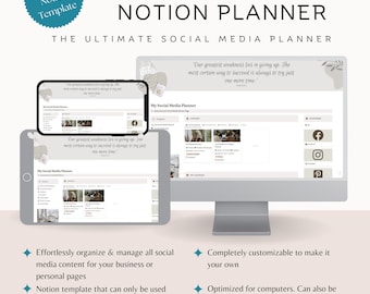 Plantilla de noción de planificador de redes sociales / Planificador de contenido / Planificador de marketing / Administrador de redes sociales / Panel de nociones / Planificador digital
