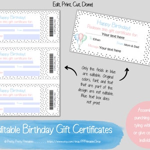 Birthday Gift Certificate Template printable &amp; Editable - Etsy