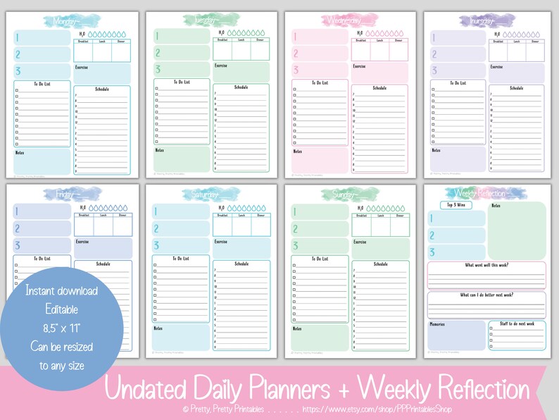 Undated Planner Pack Printable &amp; Editable Annual-monthly-weekly-daily ...